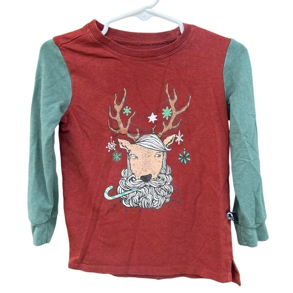 Rags to Raches Rupert Holiday Christmas Long Sleeve T-Shirt Colorblock 2T GUC